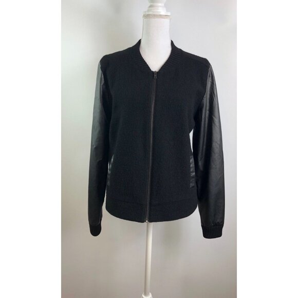 Nordstroms Halogen women’s merino wool faux leather sleeve jacket sz m black - Picture 3 of 8
